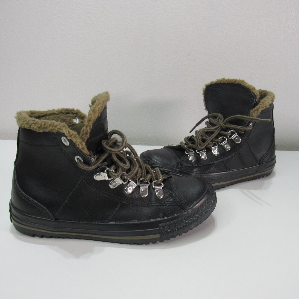 Converse All Star Black Shoes 632530c Kids 2 Leather Boot Ankle Style Sneakers